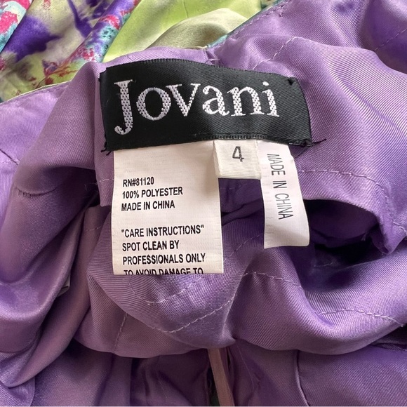 Jovani Beaded Watercolor Floral High-Low Embellished Bustle Prom Pageant Gown - Picture 3 of 17